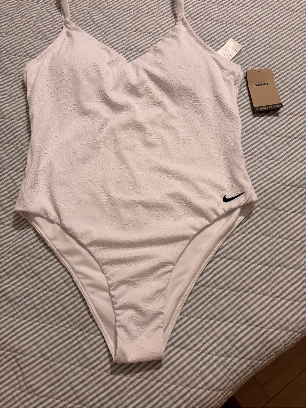 Nike White Textured One-Piece Swimsuit with Subtle Wave Pattern